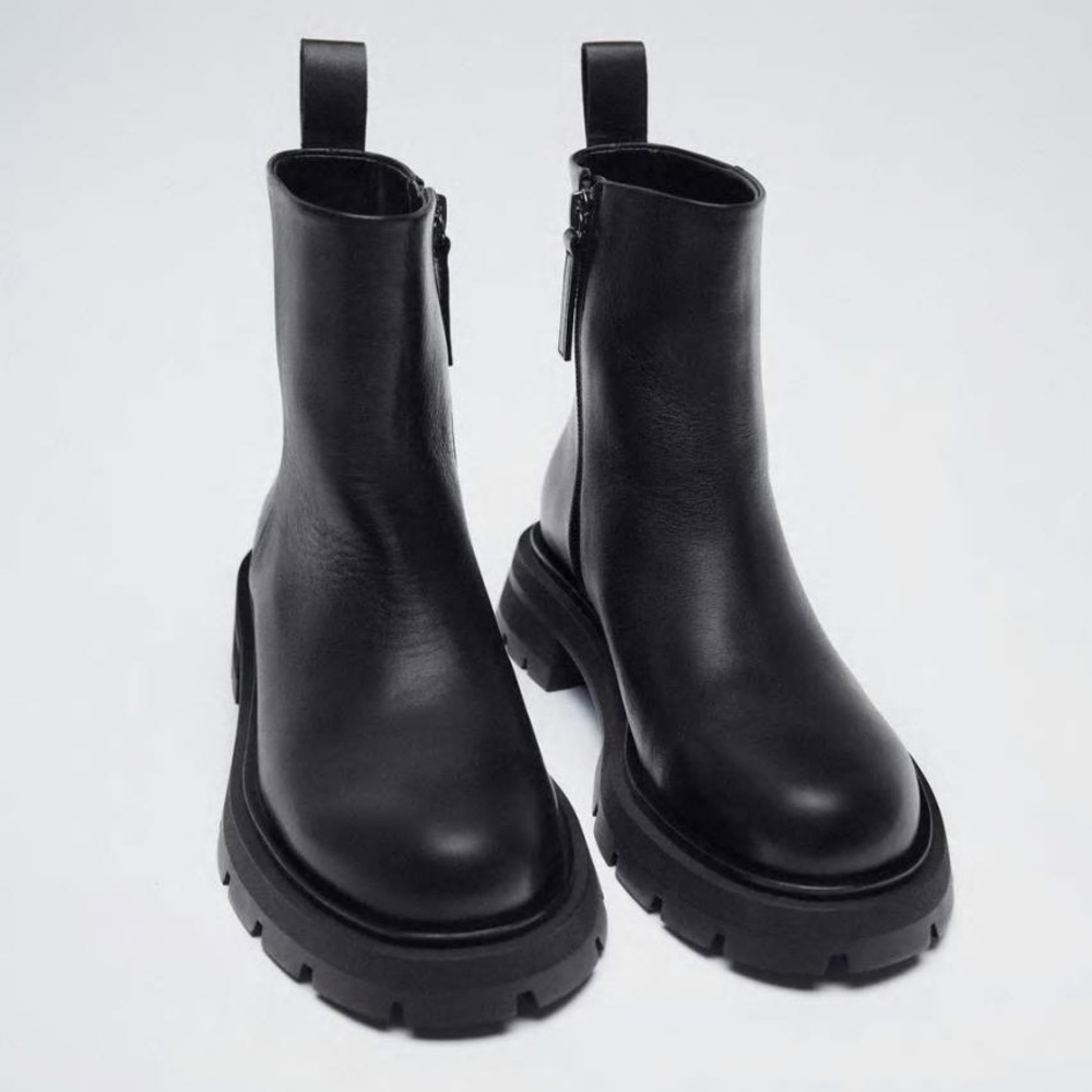 ZARA Leather Chunky Sole Ankle Boots | 37EU, 6/6.5 US